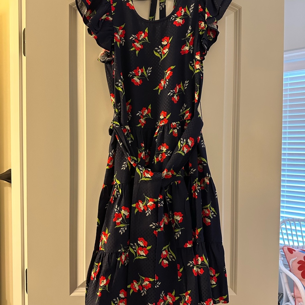Elegant Floral Midi Dress in Navy